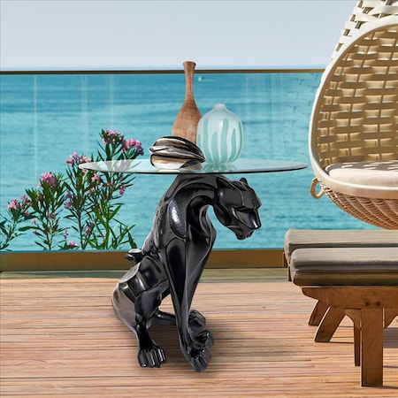 Black Jaguar Glass Top Table: Each